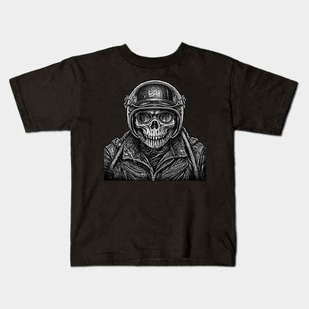 Skull Retro Motorcycle Vintage Kids T-Shirt by Nenok